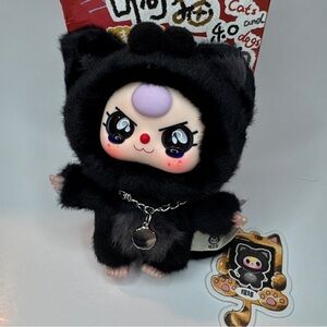 Baby Three Cats & Dogs “Coal Ball” Kitty Cat Plush w SPECIAL CRYING EYES! 🖤